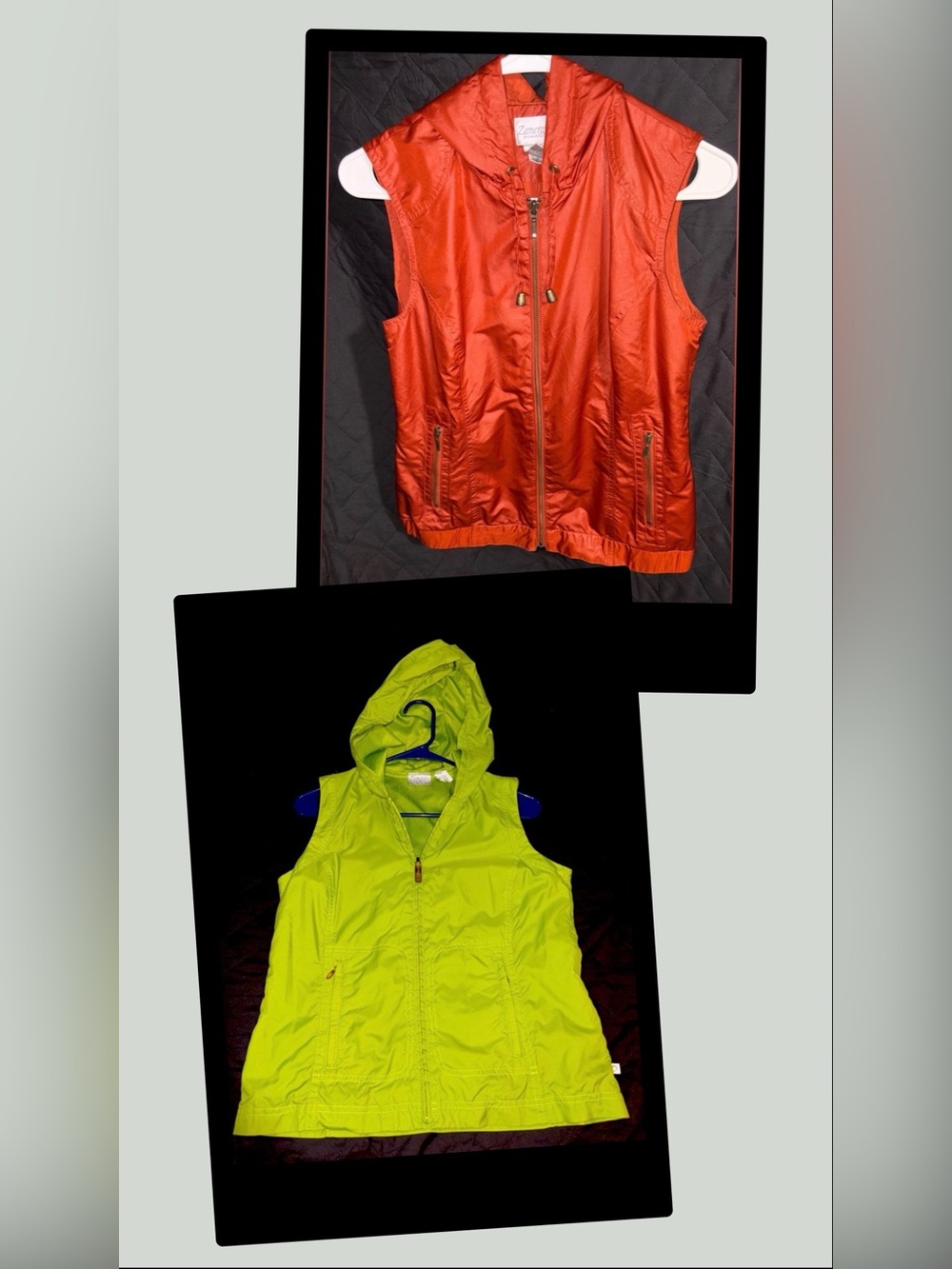 Lot of 2 Women's Sleeveless Hooded Vest - Lime Green & Orange Two-Pack